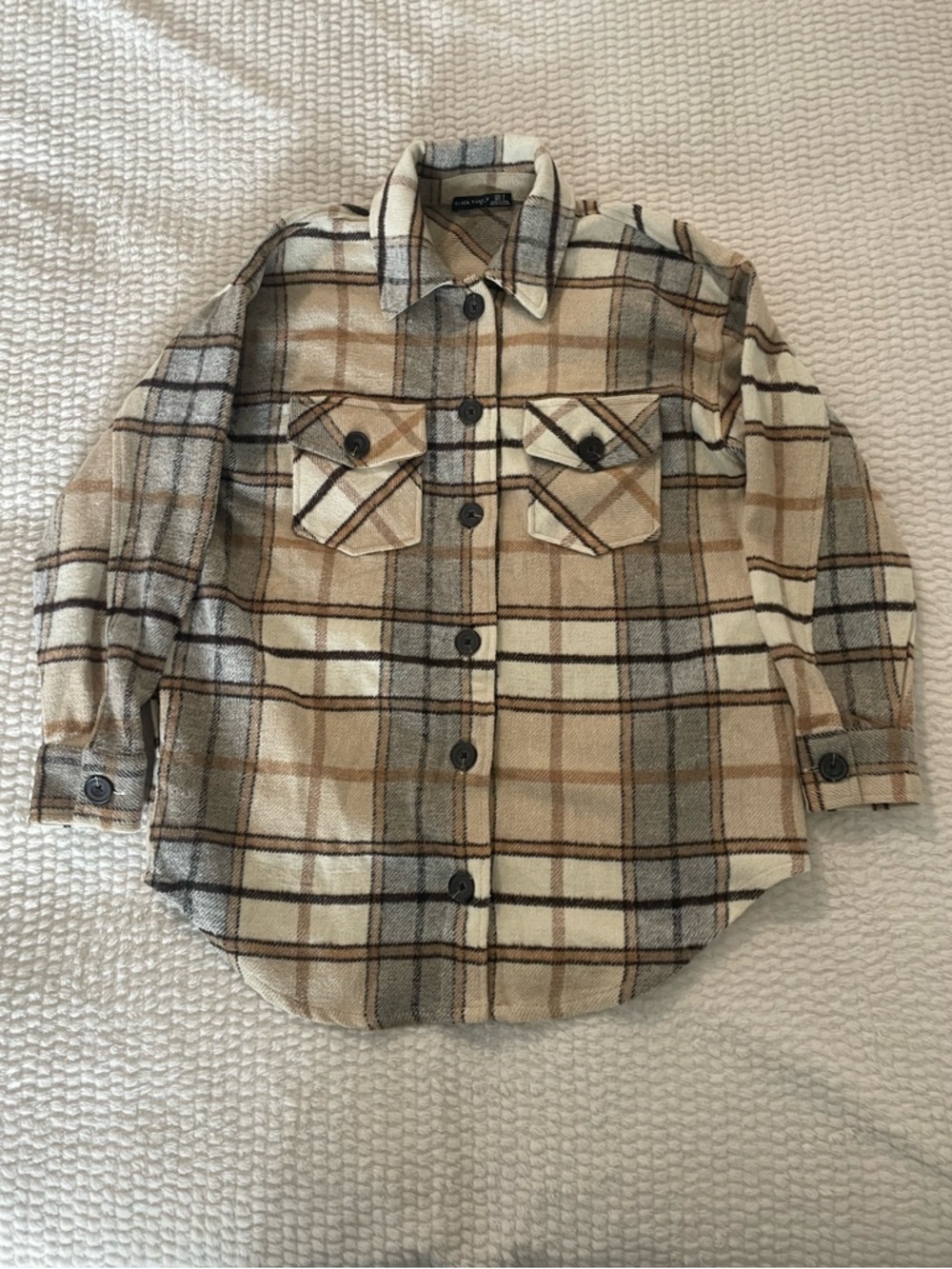 Black Tare | Plaid Button-Up Shirt Jacket | Beige/Tan Flannel Shacket